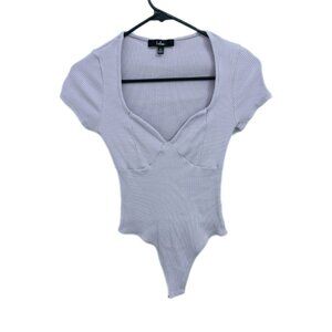 Lulus Lavender Ribbed Knit Short Sleeve Sweetheart Neckline Bodysuit XS